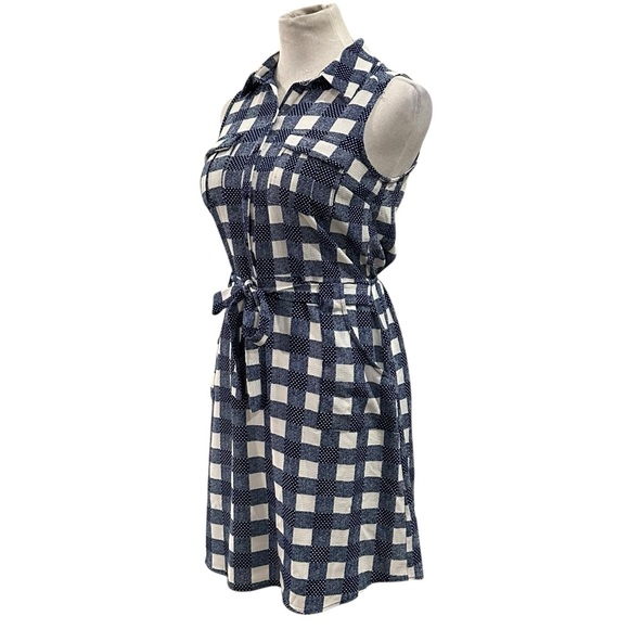 MONTEAU Navy Blue & White Checkered Plaid Sleeveless Midi Dress - Size Medium - Picture 4 of 16